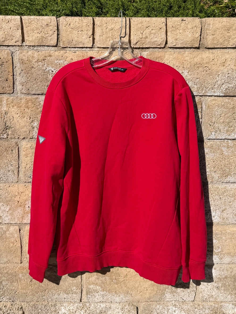 LevelWear Size Medium Red and White Crew Neck Pullover w/ Audi Embroidered Logo